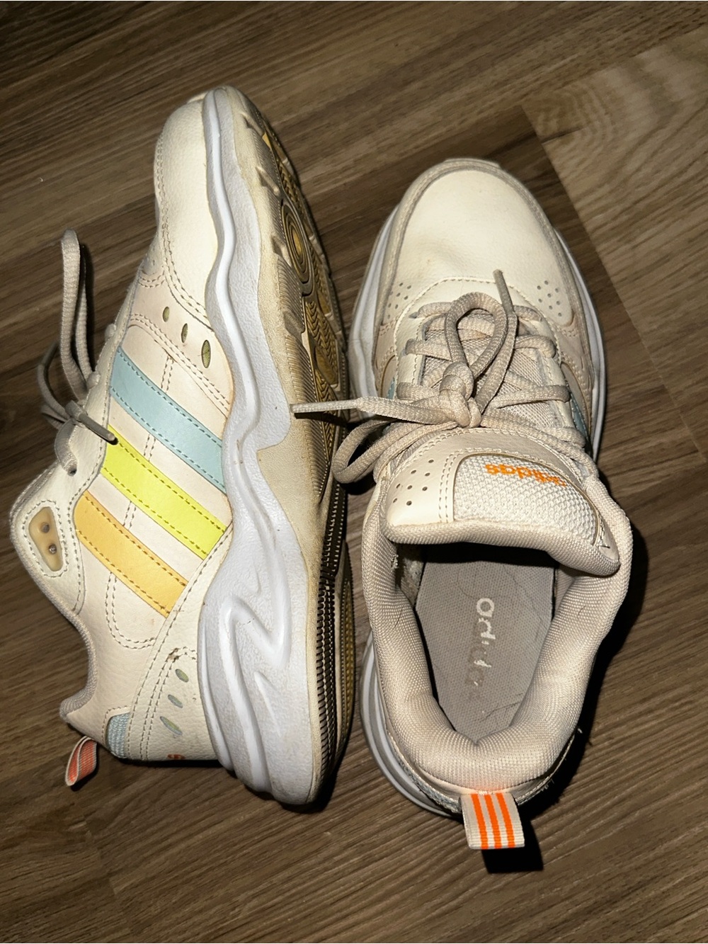 Adidas Pale Yellow Sneakers with Pastel Stripes